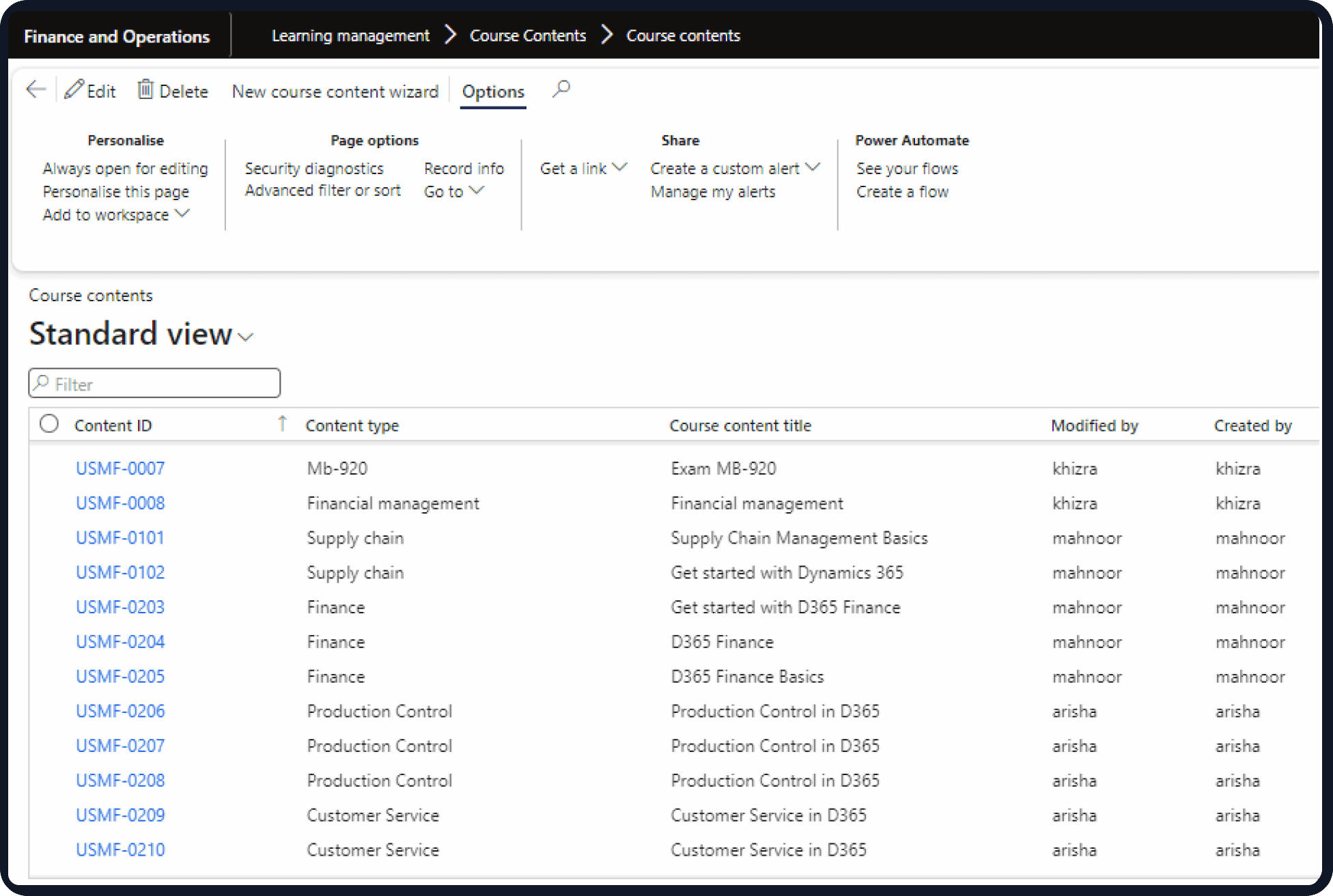 Dynamics 365 LMS dashboard preview
