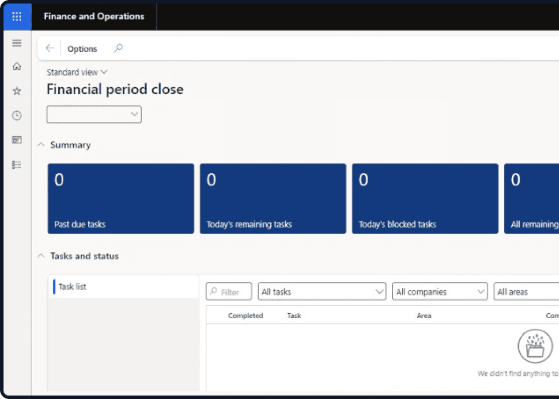 Dynamics 365 Finance and Operations dashboard