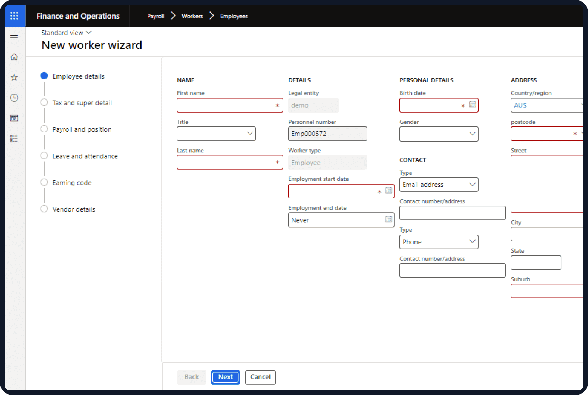 Dynamics 365 Payroll Add-On overview dashboard