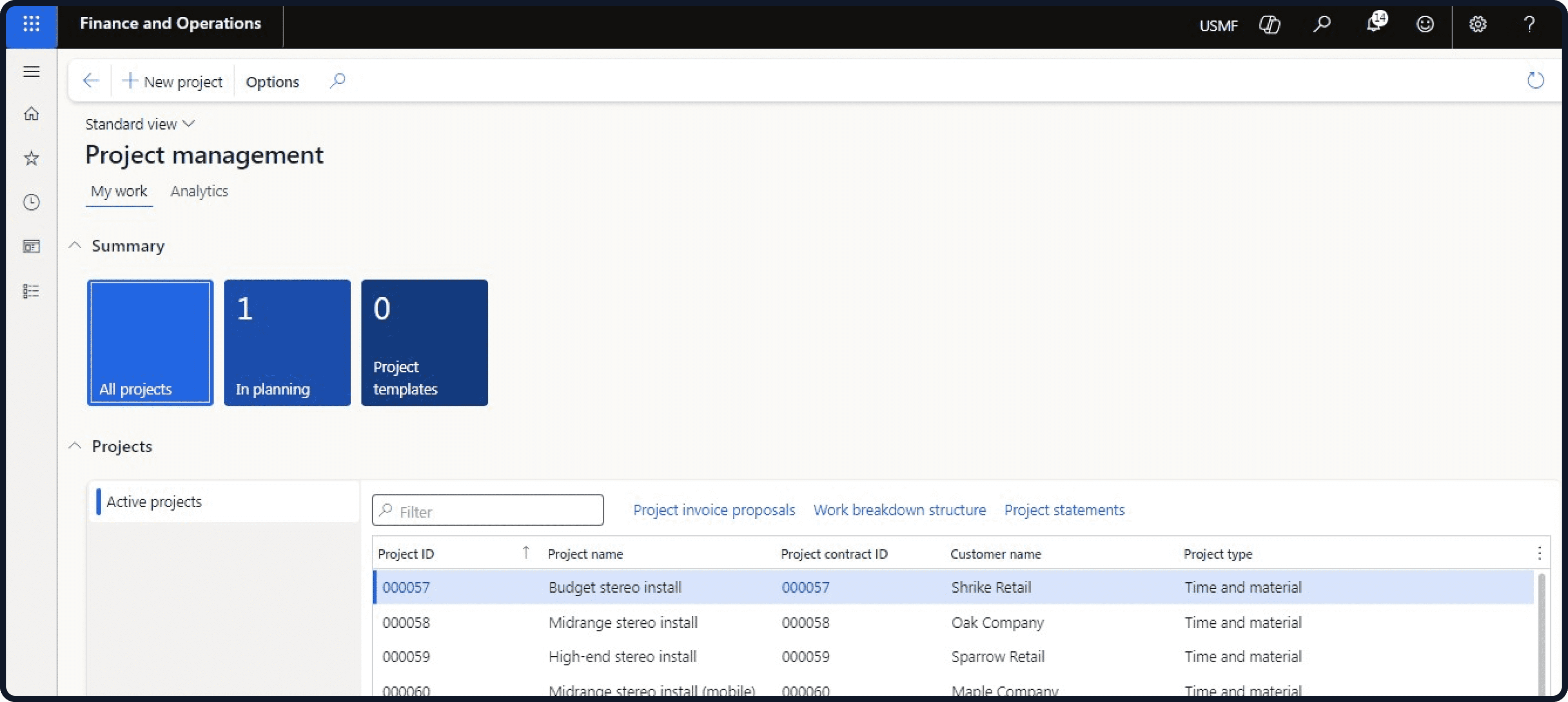 Dynamics 365 Project Operations dashboard